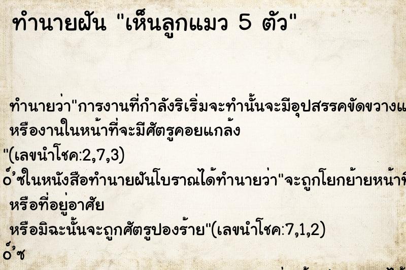 ทำนายฝันเห็นลูกแมว5ตัว ทำนายฝันทำนายฝันเห็นลูกแมว5ตัว